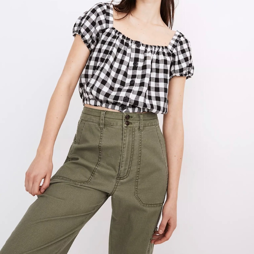 Madewell Puff-Sleeve Linen Crop Top